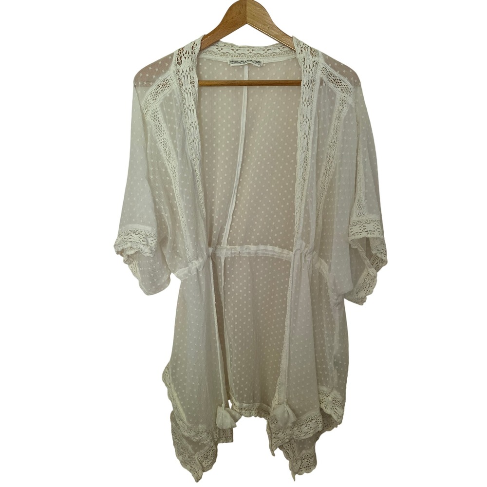 Abercrombie & Fitch White Swiss Dot Crochet Lace Kimono Cover Up Tie One Size